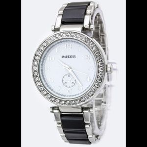 Watch - Crystal Bezel Bracelet Watch Black/Rhodium